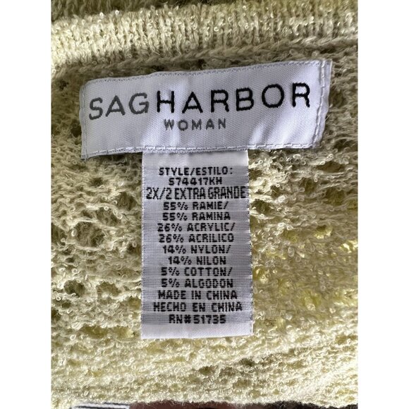 Sag Harbor Womens 2X Vintage Yellow Open Knit Cardigan Sweater Button Front - Picture 2 of 16